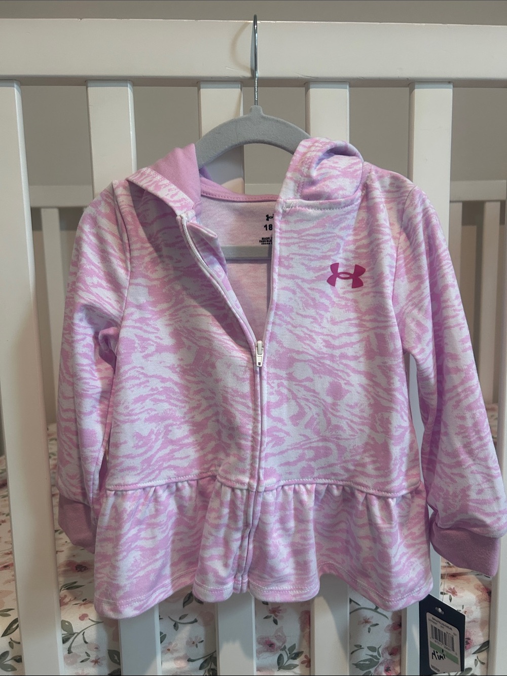 Under Armour Girls Light Pink Zebra Print Zip Hoodie with Peplum